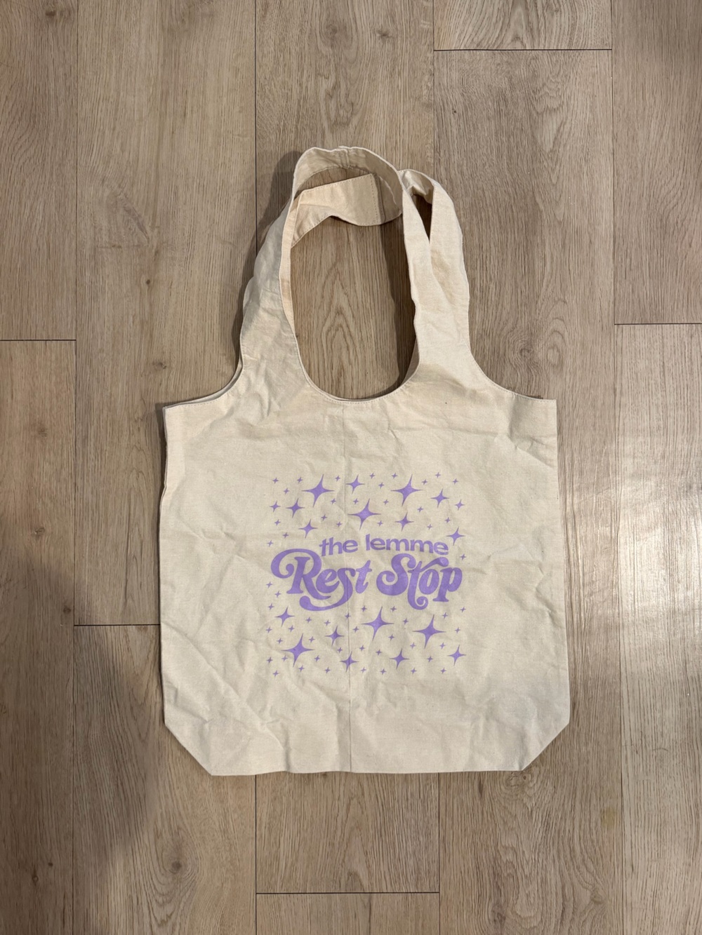Kourtney Kardashian LEMME Cream Tote Bag Lavender Graphic Coachella Exclusive